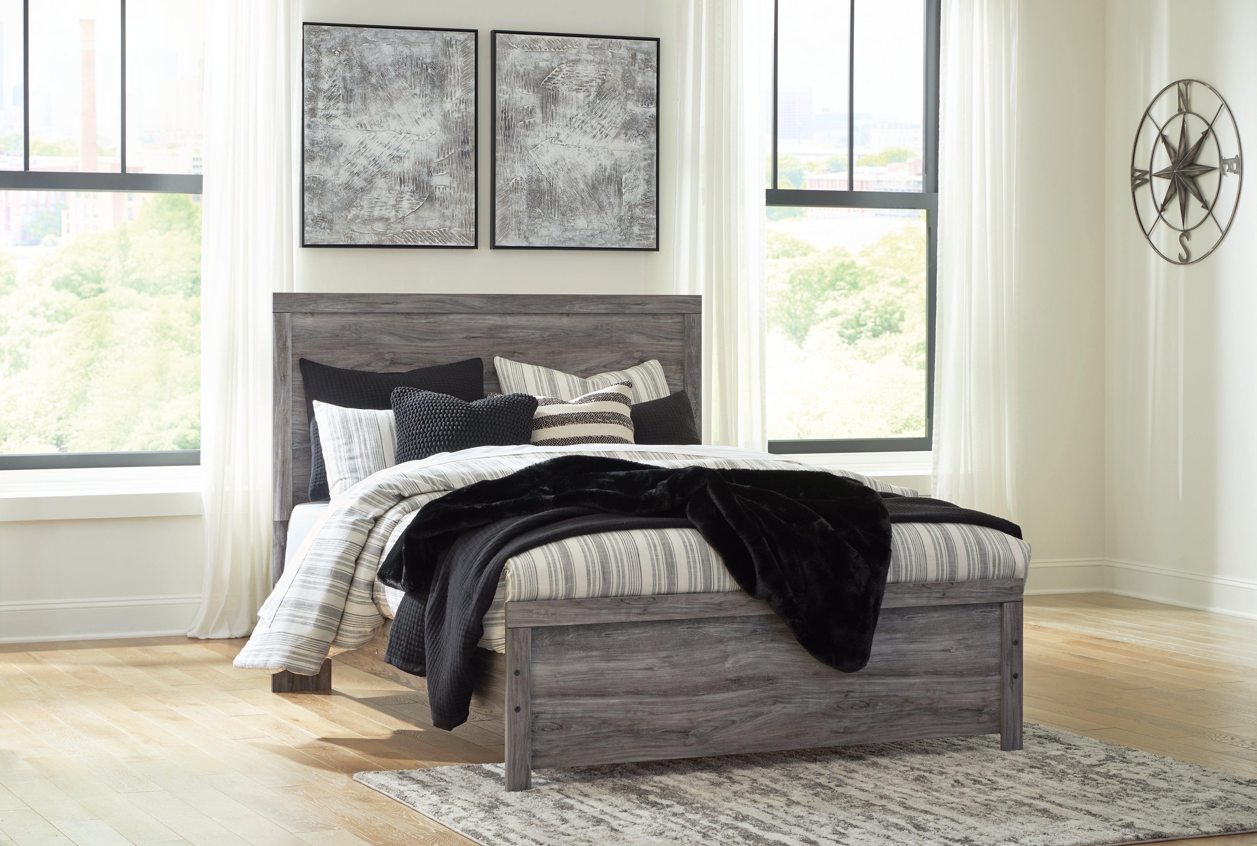 Hoover Furniture Outlet - Ashley Furniture - Bronyan Queen Panel Bed - Queen Panel Bed / Dark Gray - B1290B2
