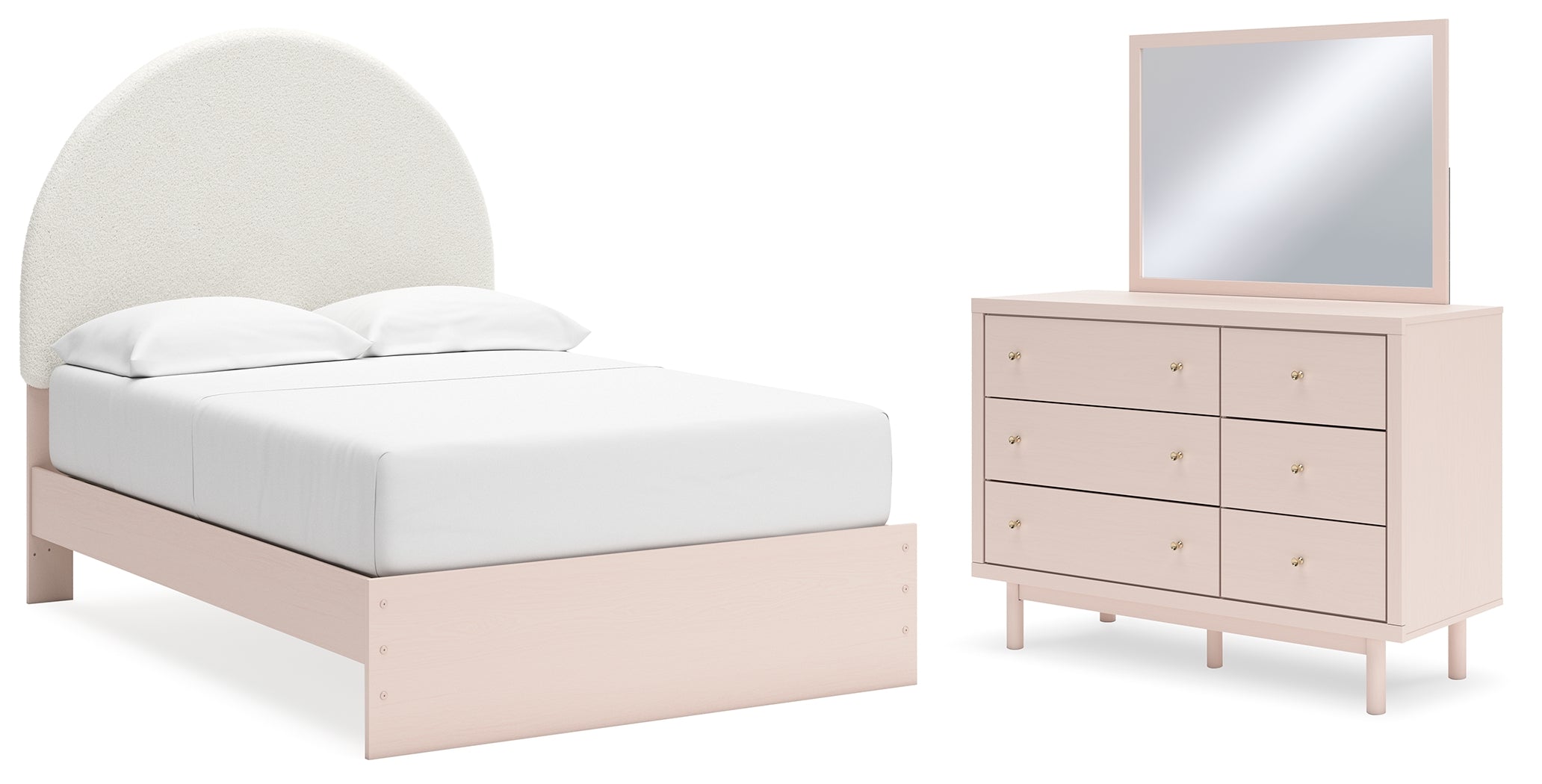 Hoover Furniture Outlet - Ashley Furniture - Wistenpine Full Upholstered Panel Bed - Full Upholstered Panel Bed, Dresser and Mirror / Blush - B1323B3