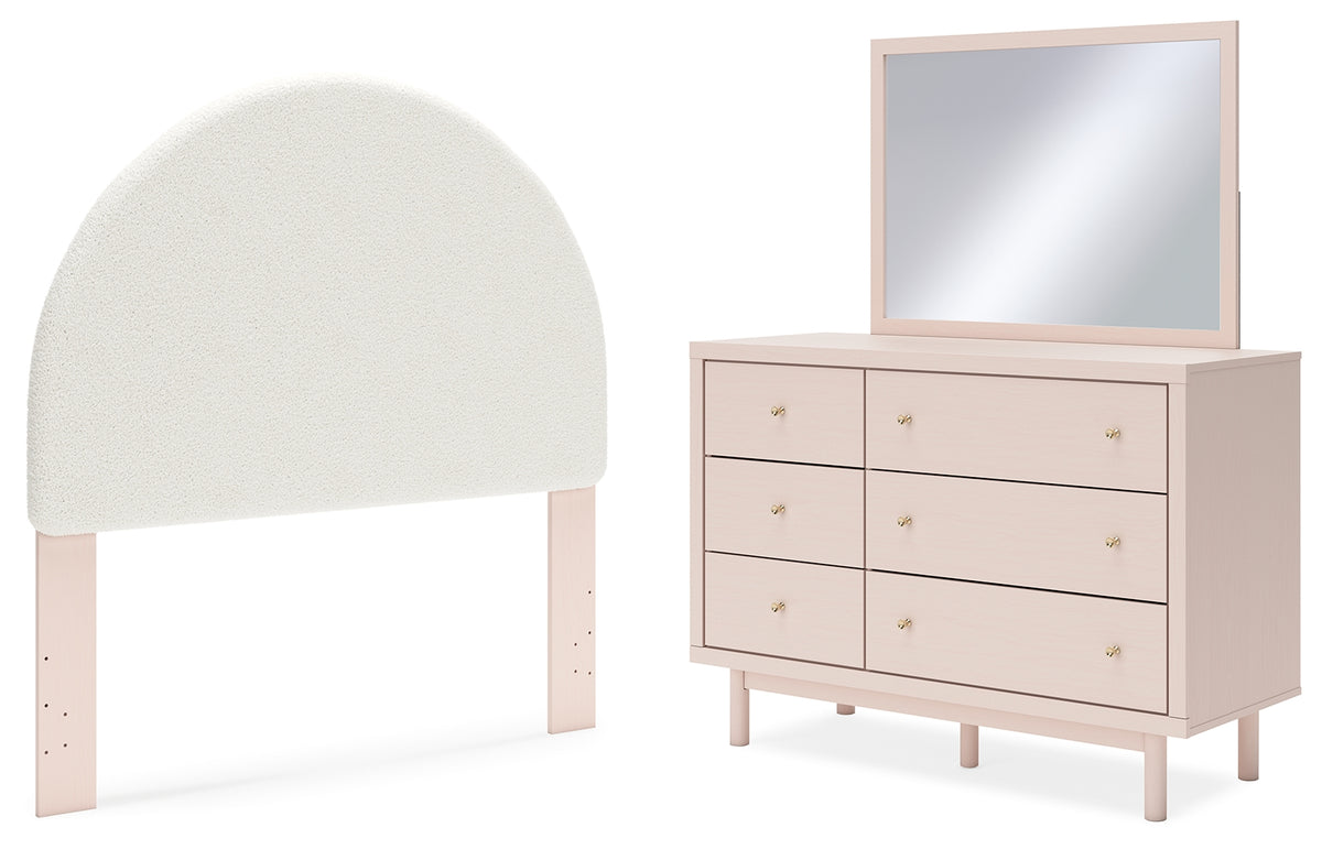 Hoover Furniture Outlet - Ashley Furniture - Wistenpine Full Upholstered Panel Headboard, Dresser and Mirror - Full Upholstered Panel Headboard, Dresser and Mirror / Blush - B1323B11