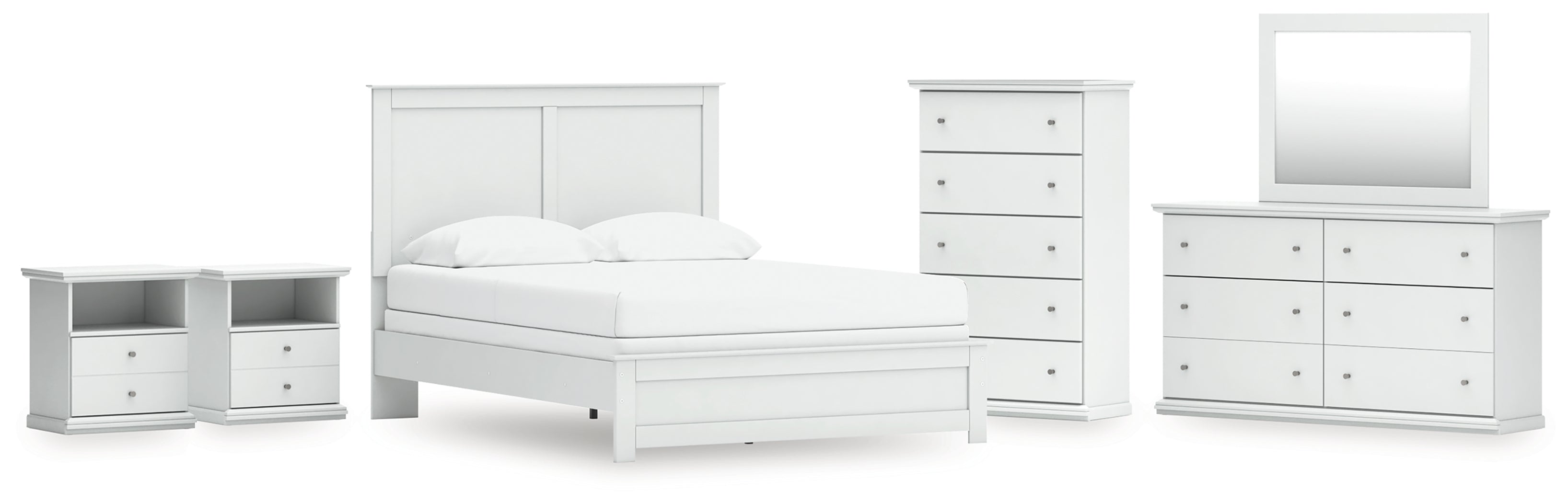 Hoover Furniture Outlet - Ashley Furniture - Bostwick Shoals Queen Panel Bed with Mirrored Dresser, Chest and 2 Nightstands - Queen Panel Bed with Mirrored Dresser, Chest and 2 Nightstands - B139B49