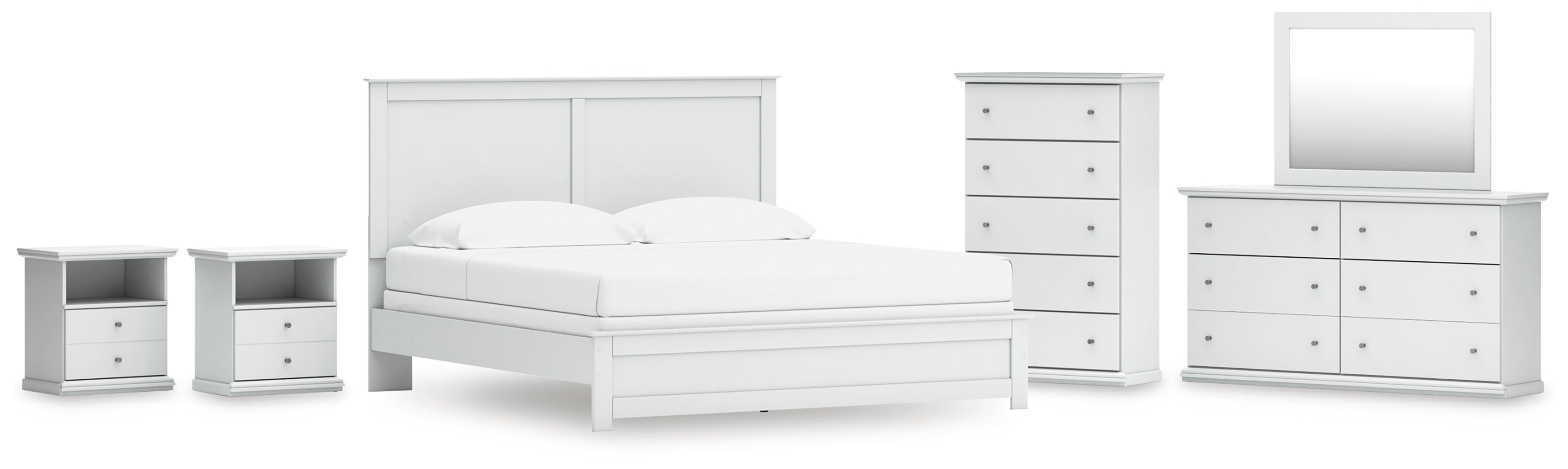 Hoover Furniture Outlet - Ashley Furniture - Bostwick Shoals King Panel Bed, Dresser, Mirror, Chest and 2 Nightstands - King Panel Bed, Dresser, Mirror, Chest and 2 Nightstands - B139B53