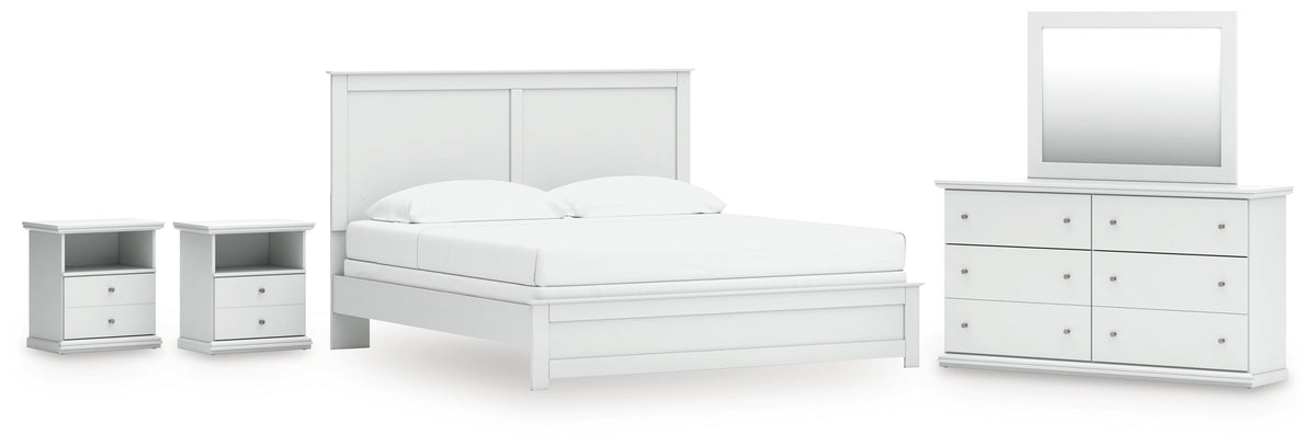 Hoover Furniture Outlet - Ashley Furniture - Bostwick Shoals King Panel Bed, Dresser, Mirror and 2 Nightstands - King Panel Bed, Dresser, Mirror and 2 Nightstands - B139B52