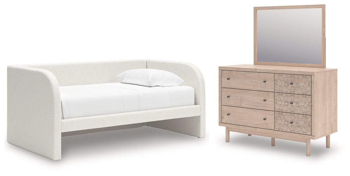 Hoover Furniture Outlet - Ashley Furniture - Arloster Twin Upholstered Day Bed, Dresser and Mirror - Twin Upholstered Day Bed, Dresser and Mirror - PCB1566B14