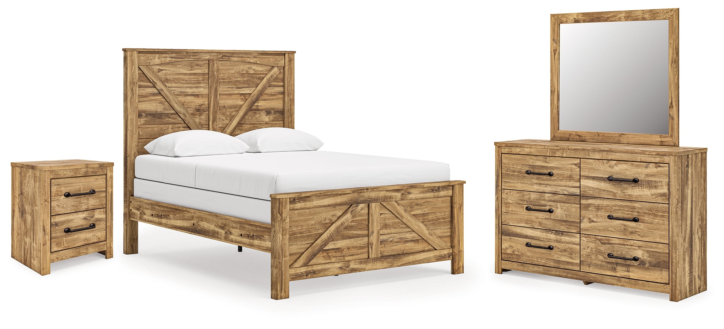 Hoover Furniture Outlet - Ashley Furniture - Maystonna Queen Crossbuck Panel Bed, Dresser, Mirror and Nightstand - Queen Crossbuck Panel Bed, Dresser, Mirror and Nightstand - PCB1580B8