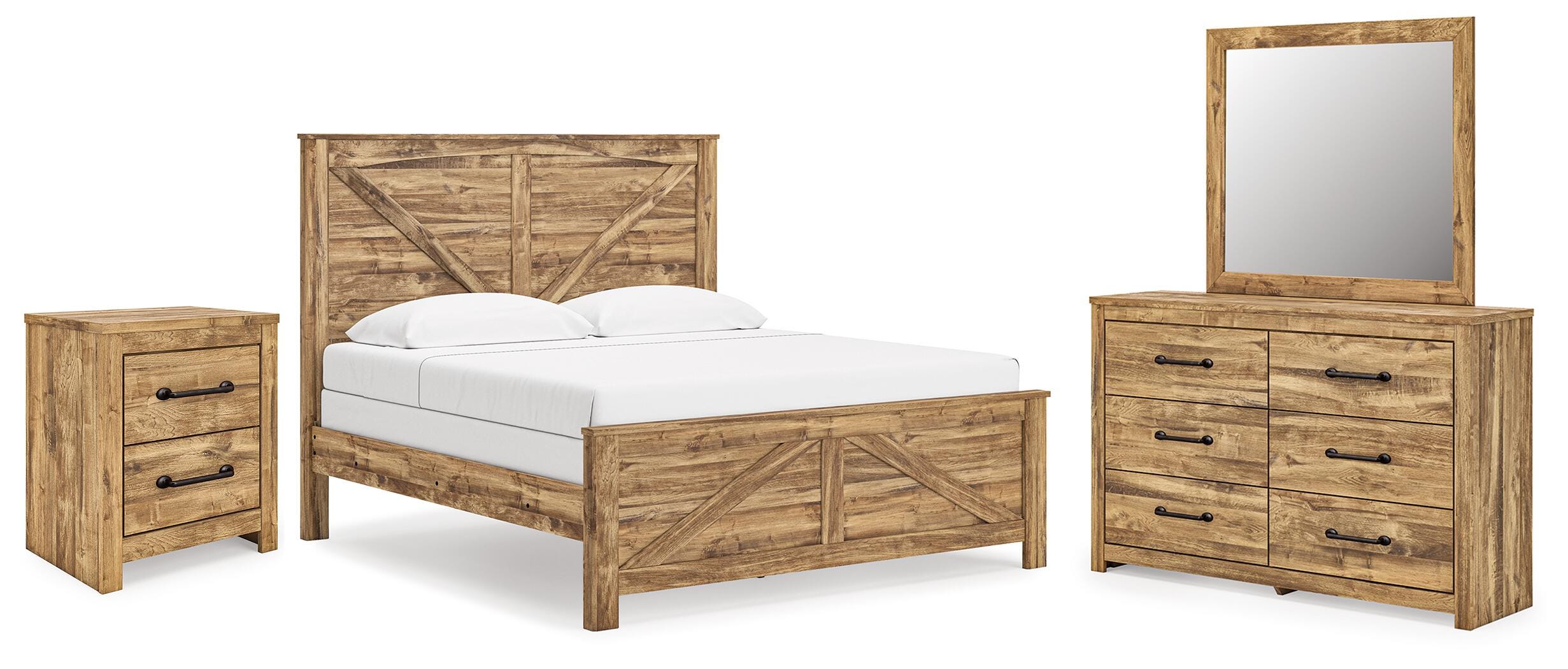 Hoover Furniture Outlet - Ashley Furniture - Maystonna King Crossbuck Panel Bed, Dresser, Mirror and Nightstand - King Crossbuck Panel Bed, Dresser, Mirror and Nightstand - PCB1580B9