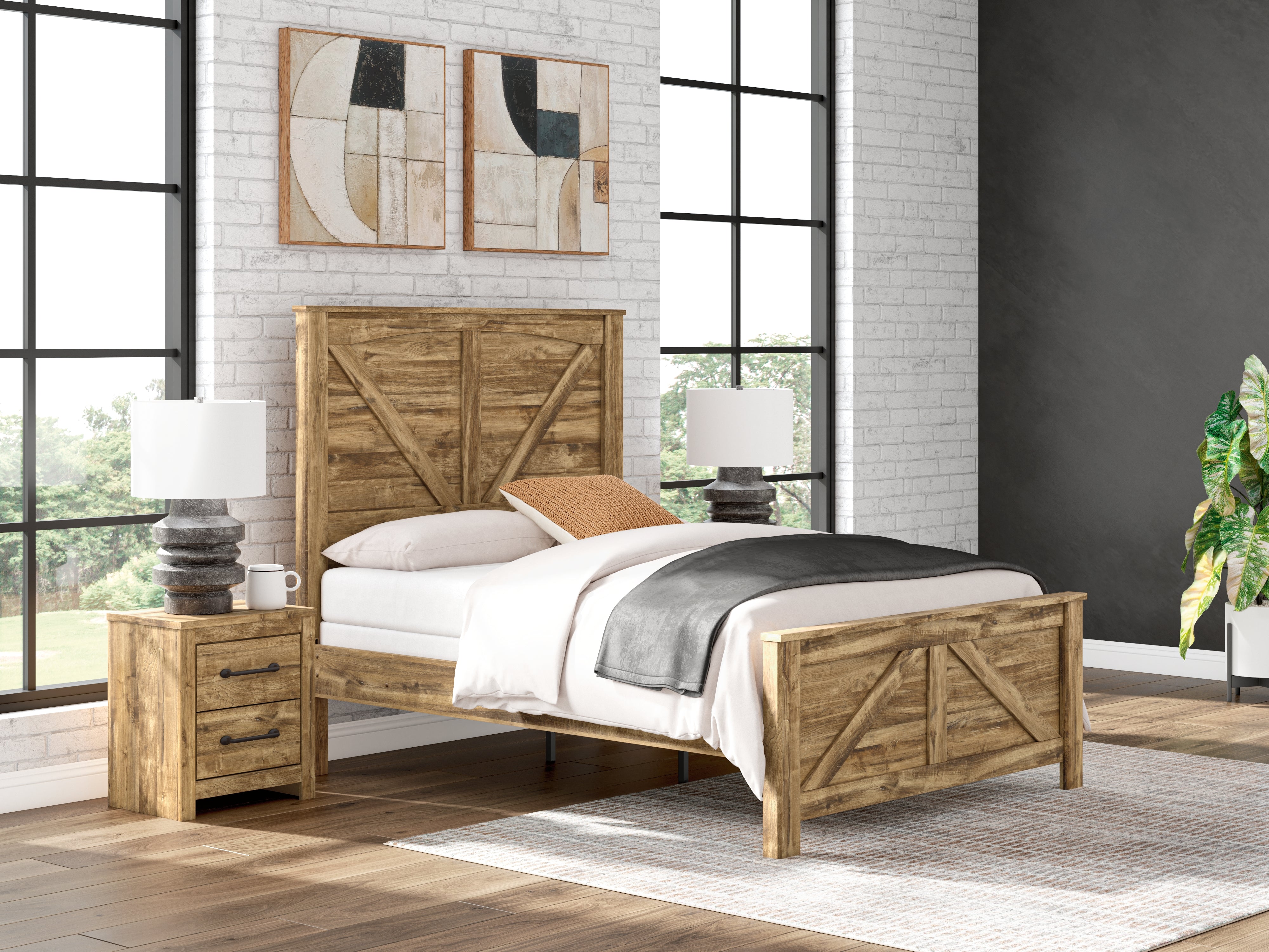 Hoover Furniture Outlet - Ashley Furniture - Maystonna Queen Crossbuck Panel Bed - Queen Crossbuck Panel Bed - PCB1580B2