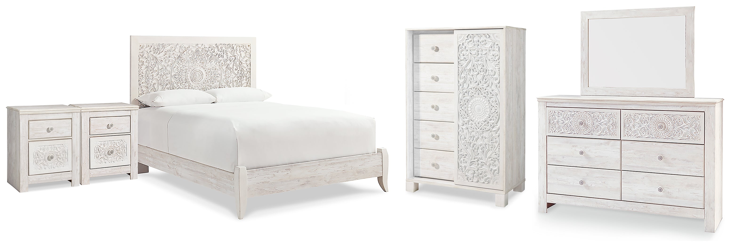 Hoover Furniture Outlet - Ashley Furniture - Paxberry Queen Panel Bed, Dresser, Mirror, Chest and 2 Nightstands - Queen Panel Bed, Dresser, Mirror, Chest and 2 Nightstands - B181B36