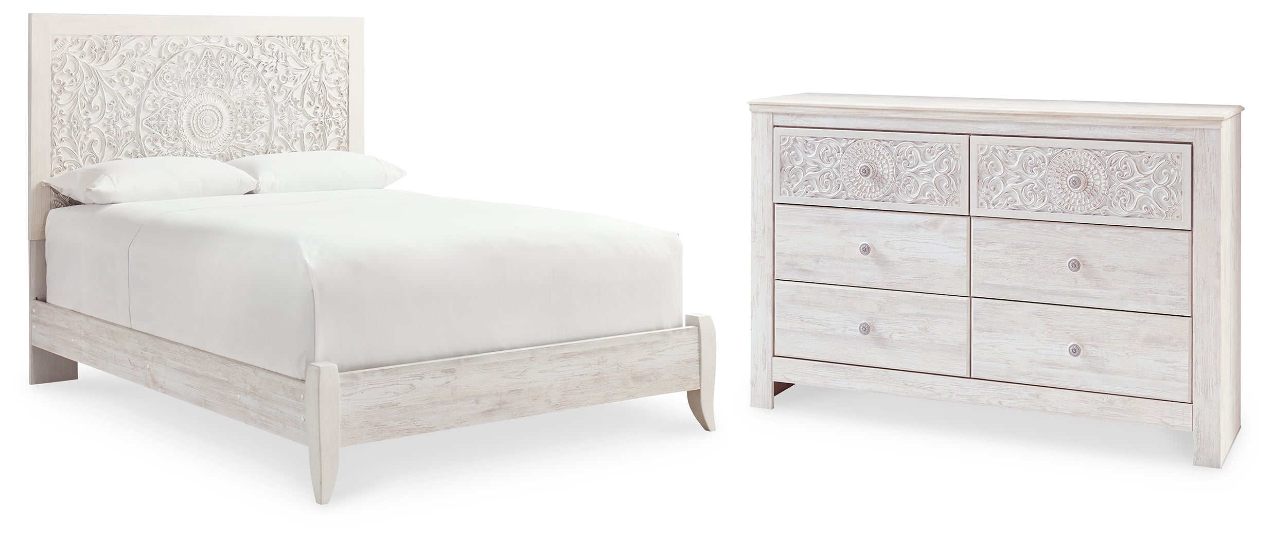 Hoover Furniture Outlet - Ashley Furniture - Paxberry Queen Panel Bed and Dresser - Queen Panel Bed and Dresser / Whitewash - B181B19