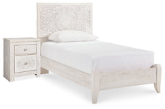Hoover Furniture Outlet - Ashley Furniture - Paxberry Twin Panel Bed and Nightstand - Twin Panel Bed and Nightstand / Whitewash - B181B18