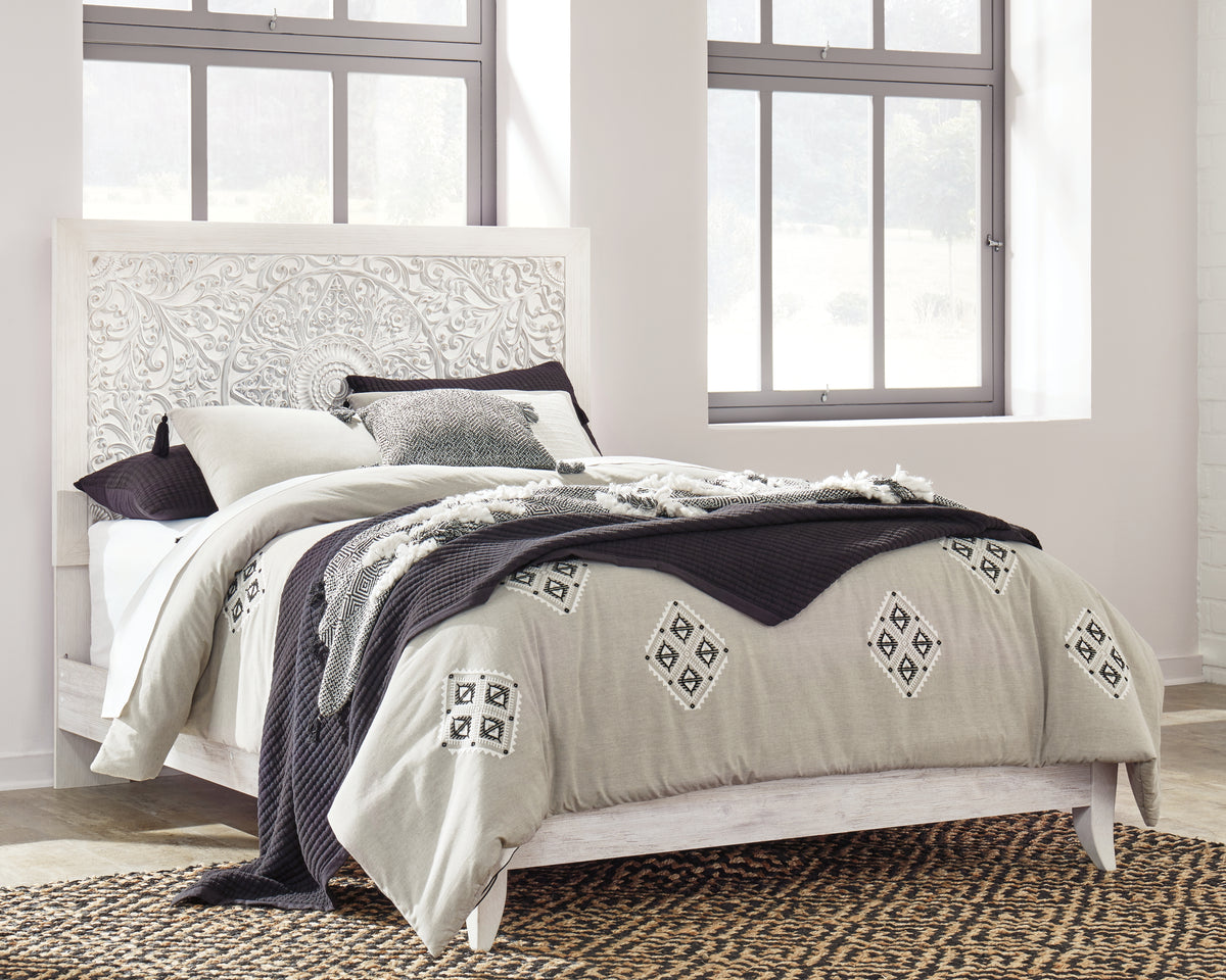 Hoover Furniture Outlet - Ashley Furniture - Paxberry Queen Panel Bed - Queen Panel Bed / Whitewash - B181B6