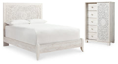 Hoover Furniture Outlet - Ashley Furniture - Paxberry Queen Panel Bed and Chest - Queen Panel Bed and Chest / Whitewash - B181B21