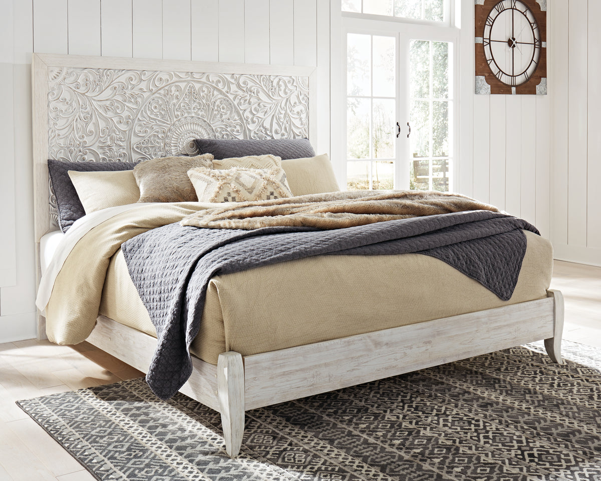 Hoover Furniture Outlet - Ashley Furniture - Paxberry King Panel Bed - King Panel Bed / Whitewash - B181B10