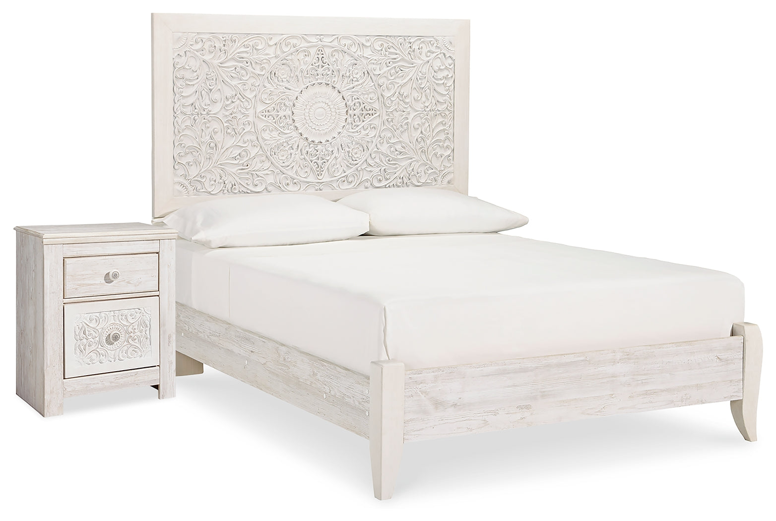 Hoover Furniture Outlet - Ashley Furniture - Paxberry Full Panel Bed and Nightstand - Full Panel Bed and Nightstand / Whitewash - B181B20