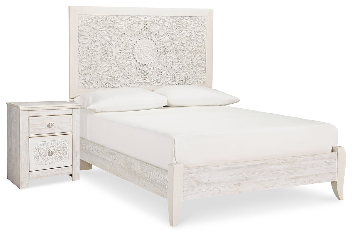 Hoover Furniture Outlet - Ashley Furniture - Paxberry Full Panel Bed and Nightstand - Full Panel Bed and Nightstand / Whitewash - B181B20