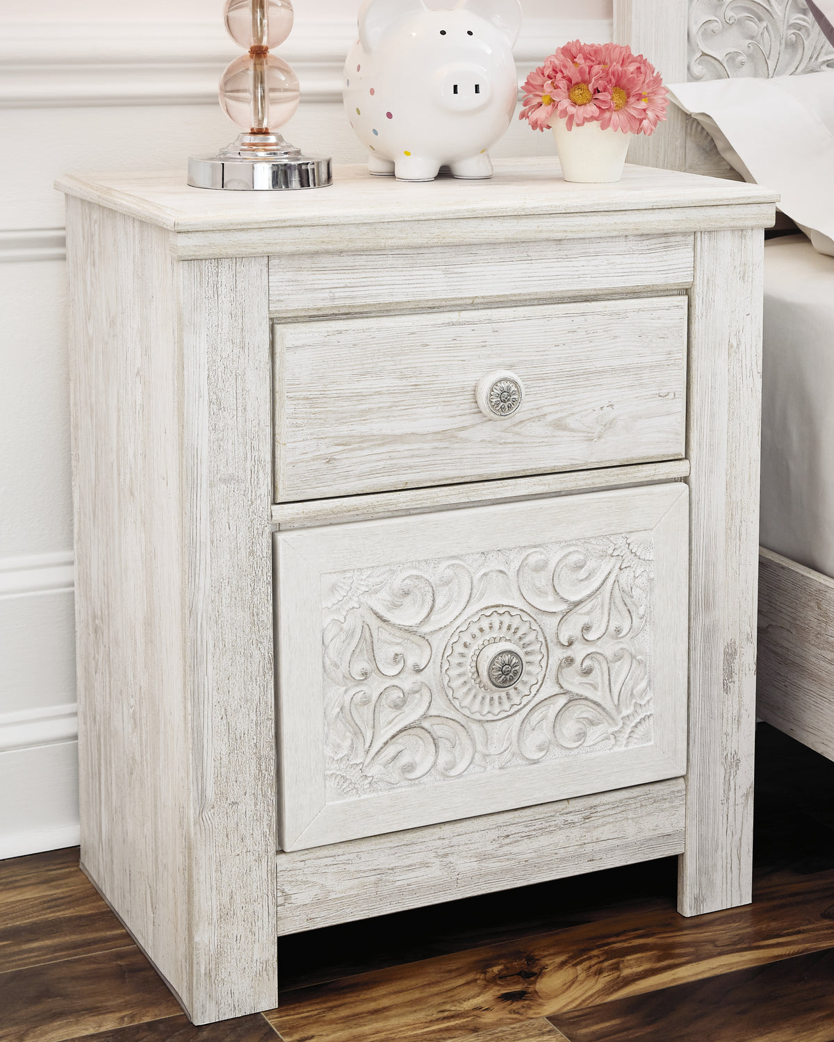 Hoover Furniture Outlet - Ashley Furniture - Paxberry Nightstand - Two Drawer Night Stand / Whitewash - B181-92