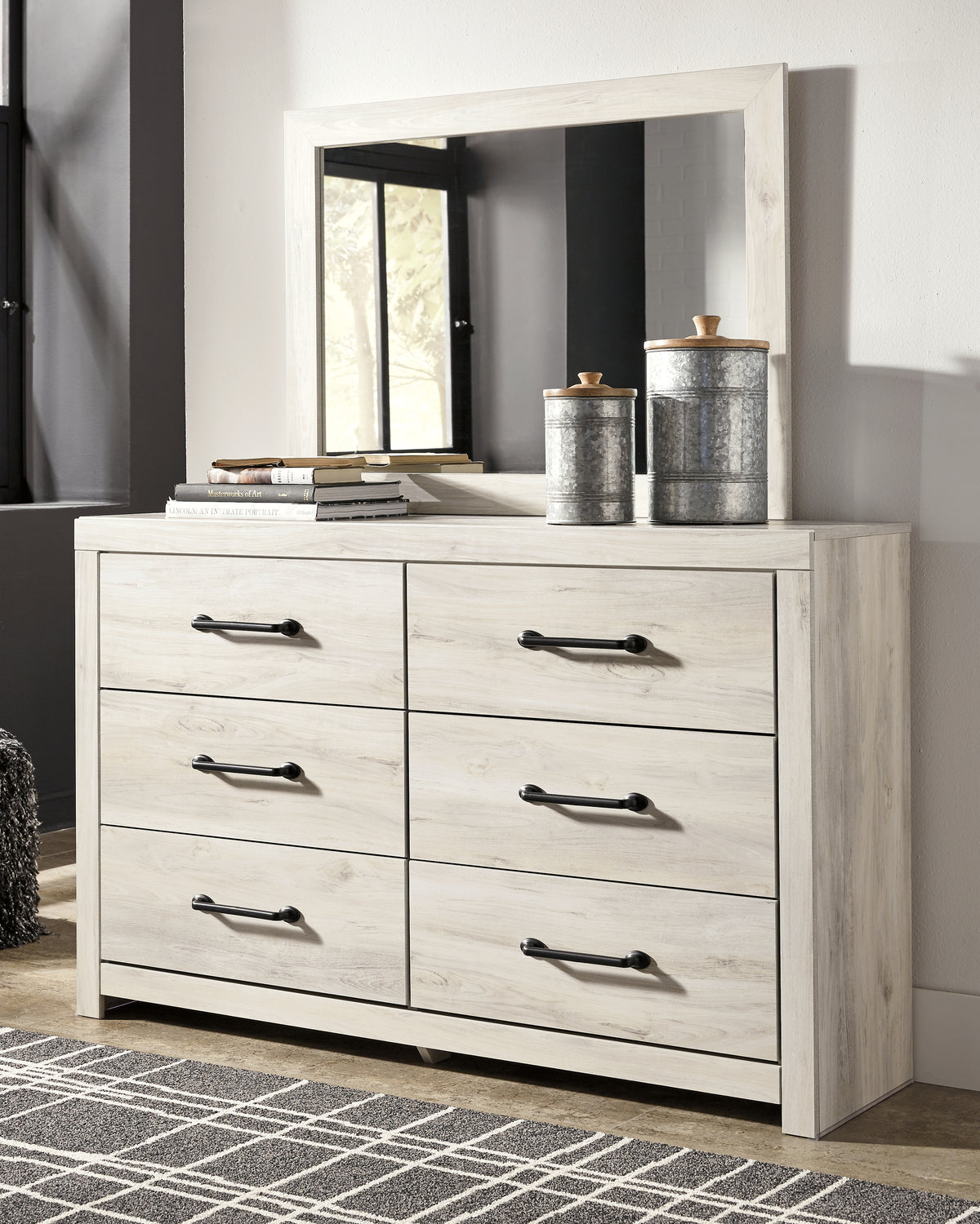 Hoover Furniture Outlet - Ashley Furniture - Cambeck Dresser and Mirror - Dresser and Mirror / Whitewash - B192B1
