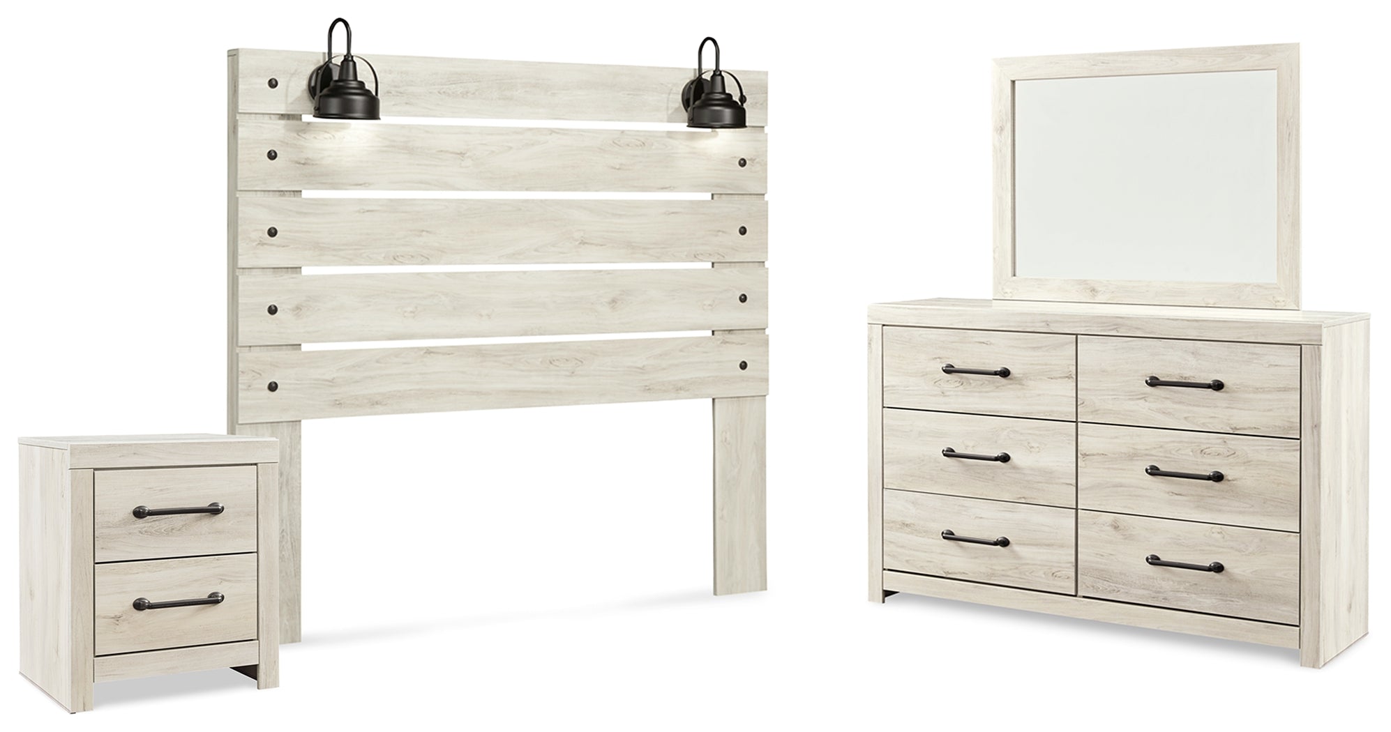 Hoover Furniture Outlet - Ashley Furniture - Cambeck Queen Panel Headboard, Dresser, Mirror, and Nightstand - Queen Panel Headboard, Dresser, Mirror, and Nightstand / Whitewash - B192B57
