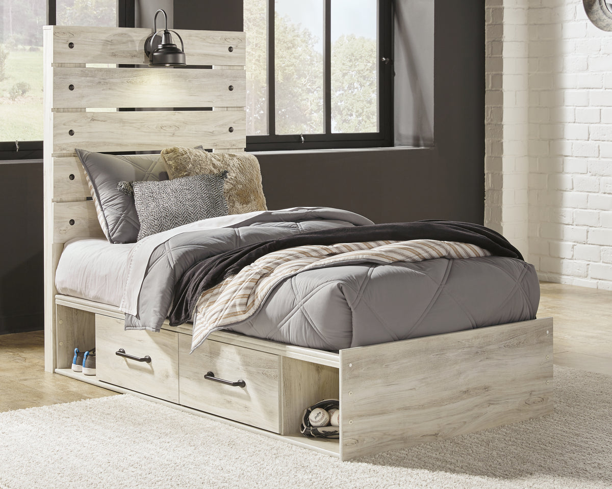 Hoover Furniture Outlet - Ashley Furniture - Cambeck Twin Panel Bed with 2 Storage Drawers - Twin Panel Bed with 2 Storage Drawers / Whitewash - B192B13