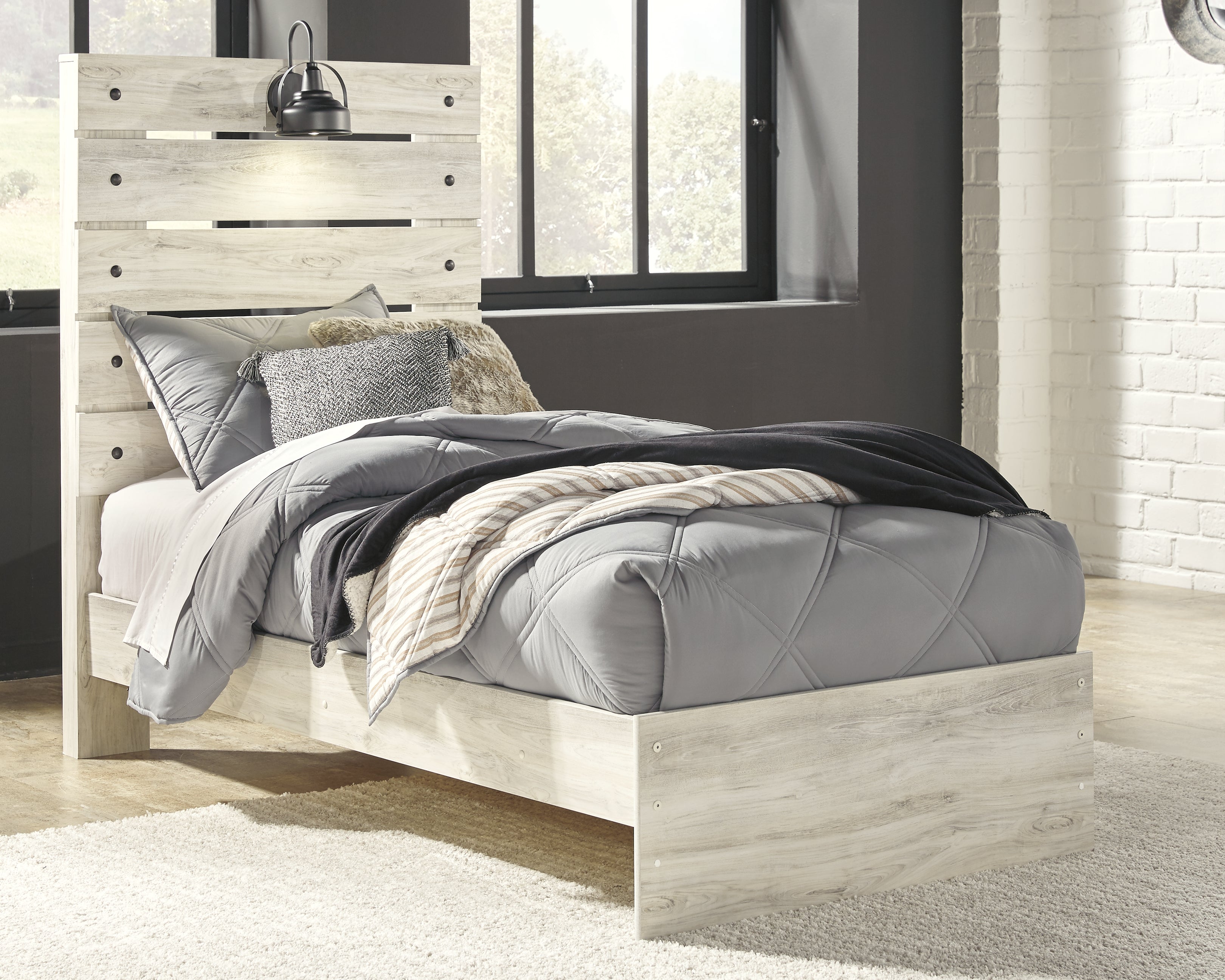 Hoover Furniture Outlet - Ashley Furniture - Cambeck Twin Panel Bed - Twin Panel Bed / Whitewash - B192B2