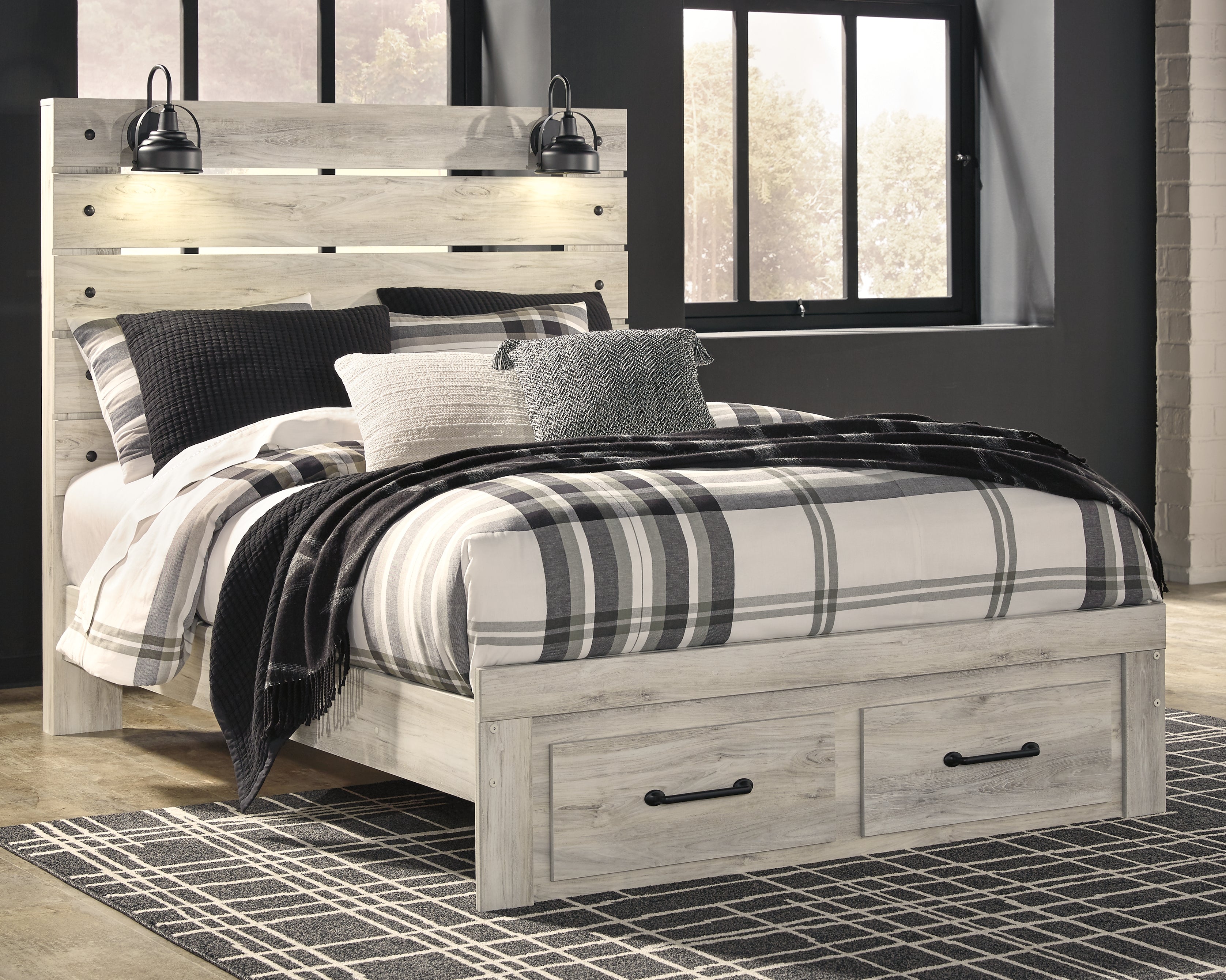Hoover Furniture Outlet - Ashley Furniture - Cambeck Queen Panel Bed with 2 Storage Drawers - Queen Panel Bed with 2 Storage Drawers / Whitewash - B192B8