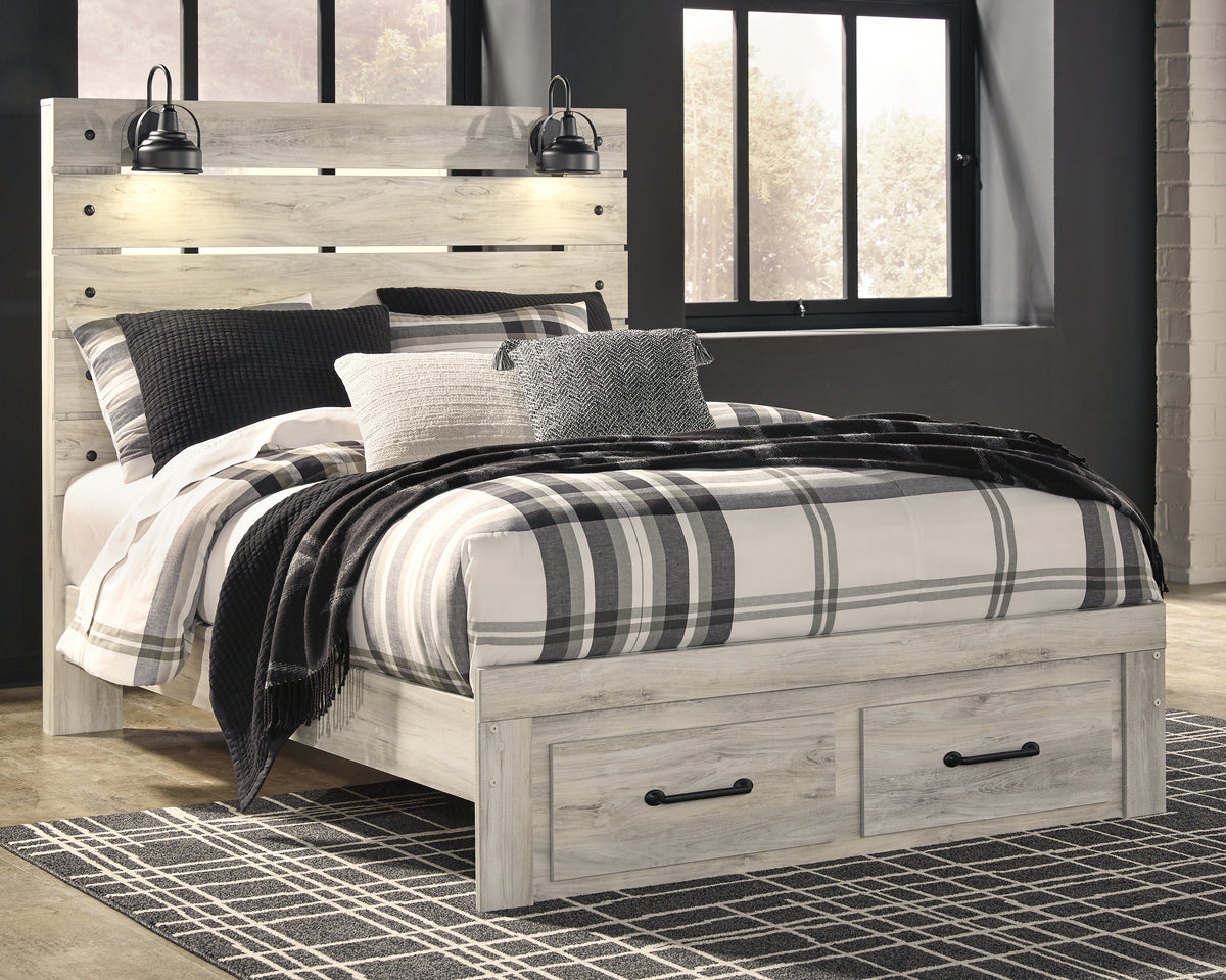 Hoover Furniture Outlet - Ashley Furniture - Cambeck Queen Panel Bed with 2 Storage Drawers - Queen Panel Bed with 2 Storage Drawers / Whitewash - B192B8