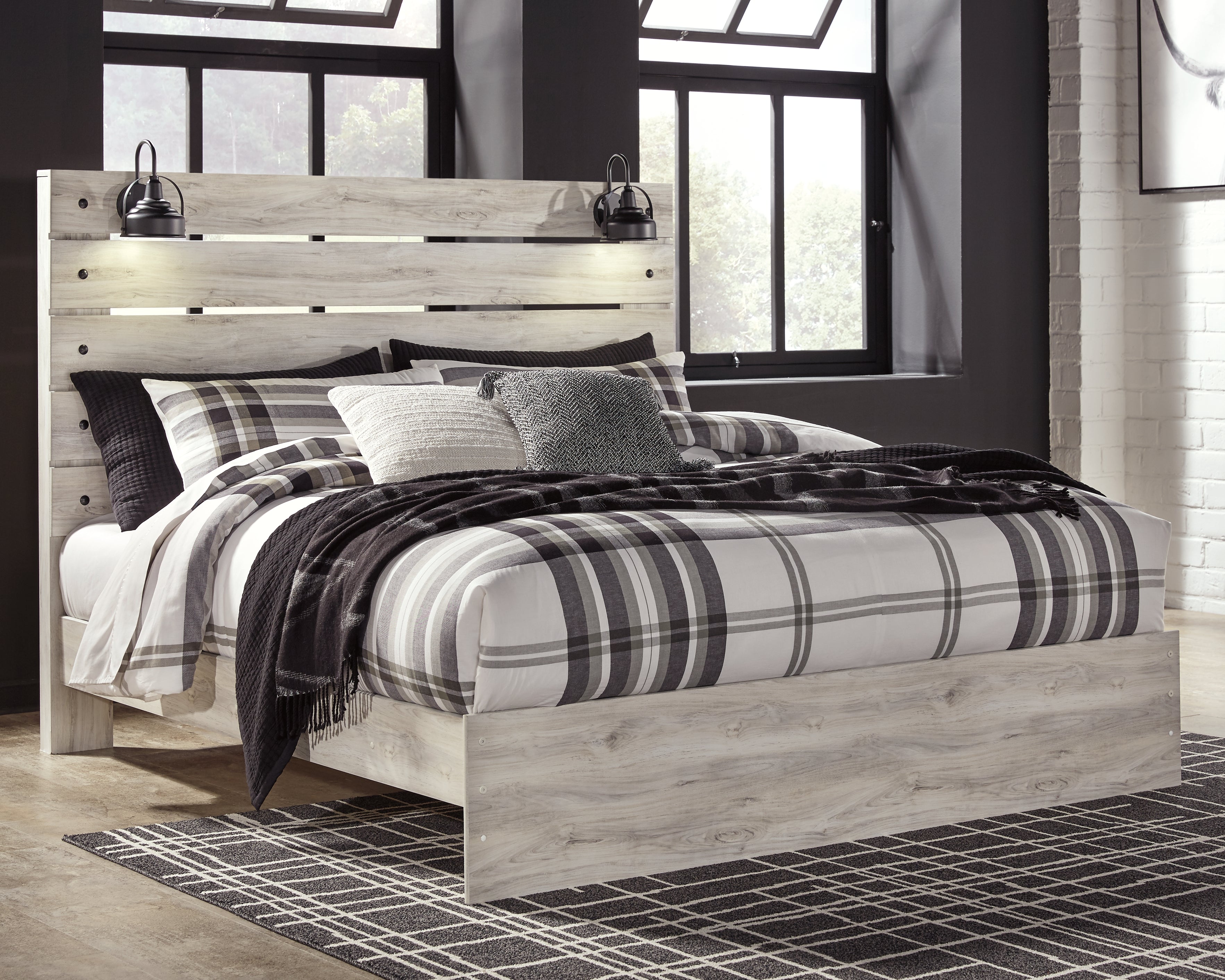 Hoover Furniture Outlet - Ashley Furniture - Cambeck King Panel Bed - King Panel Bed / Whitewash - B192B28