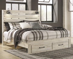 Hoover Furniture Outlet - Ashley Furniture - Cambeck King Panel Bed with 2 Storage Drawers - King Panel Bed with 2 Storage Drawers / Whitewash - B192B31