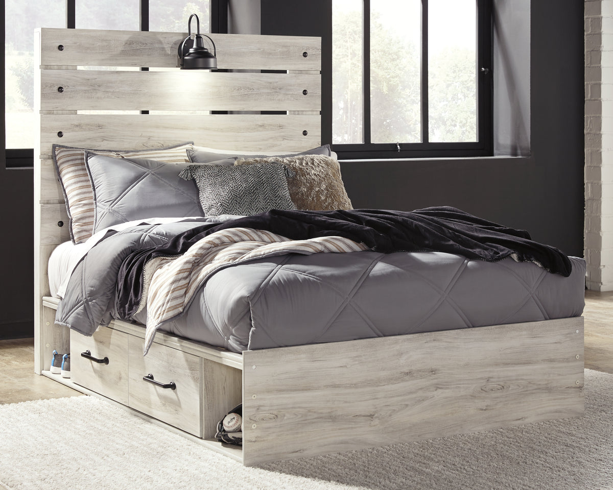 Hoover Furniture Outlet - Ashley Furniture - Cambeck Full Panel Bed with 2 Storage Drawers - Full Panel Bed with 2 Storage Drawers / Whitewash - B192B16