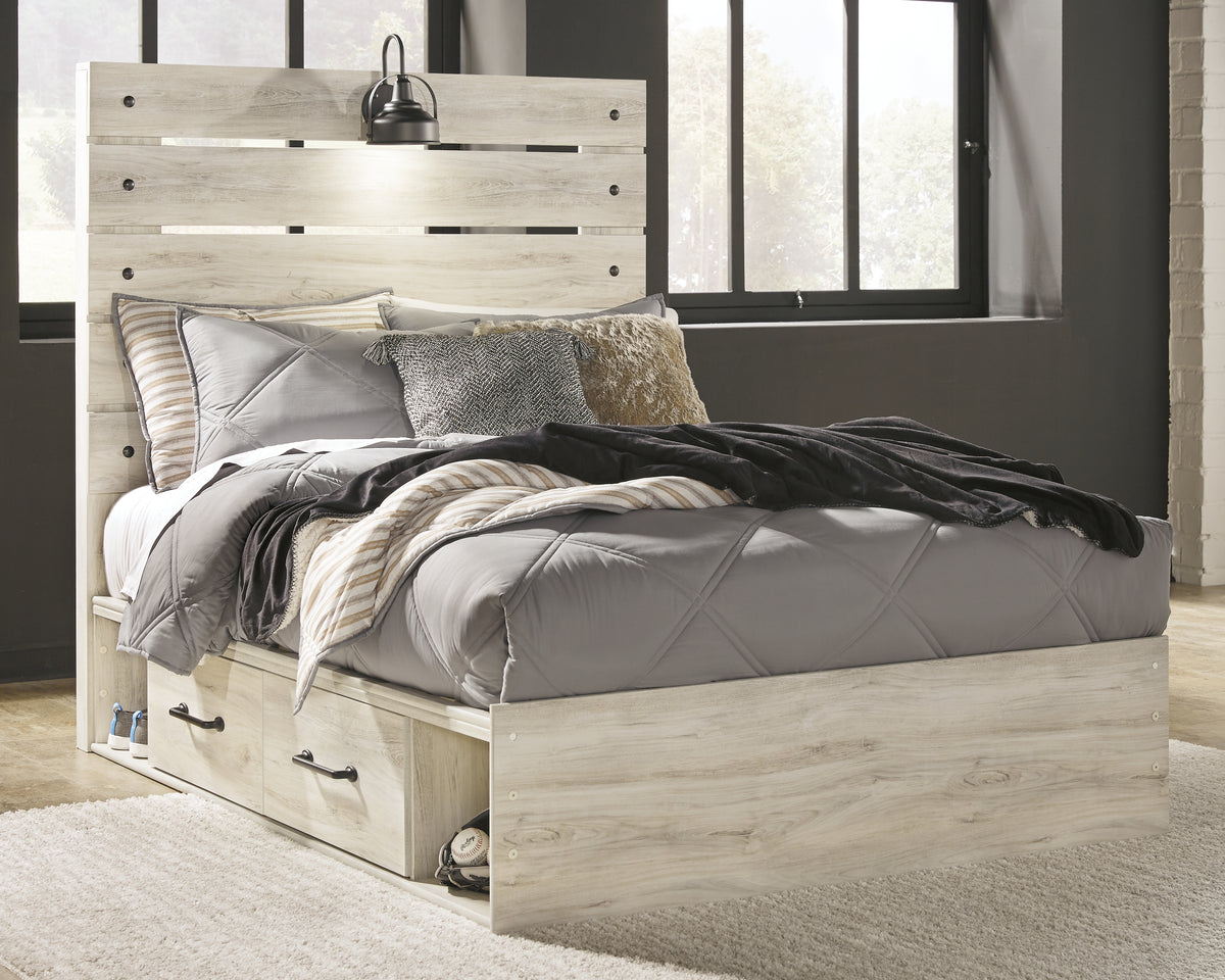 Hoover Furniture Outlet - Ashley Furniture - Cambeck Full Panel Bed with 4 Storage Drawers - Full Panel Bed with 4 Storage Drawers / Whitewash - B192B34