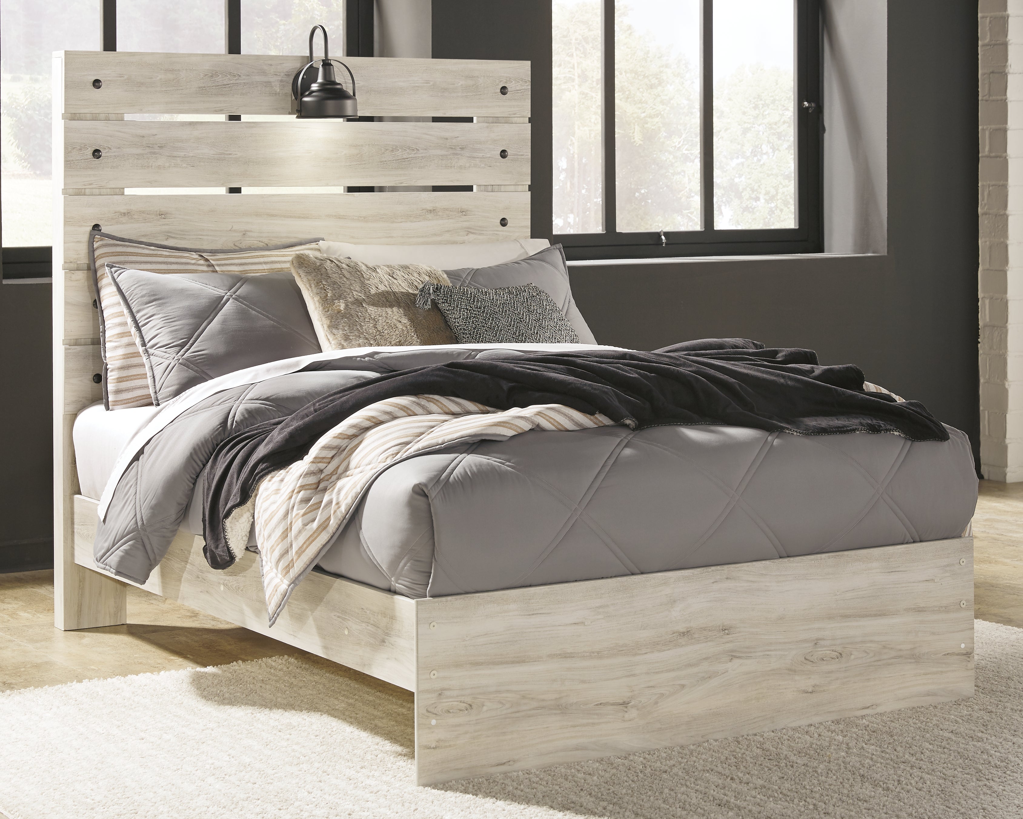 Hoover Furniture Outlet - Ashley Furniture - Cambeck Full Panel Bed - Full Panel Bed / Whitewash - B192B3