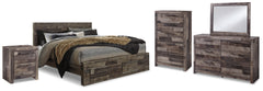 Derekson King Panel Storage Bed, Dresser, Mirror, Chest and Nightstand