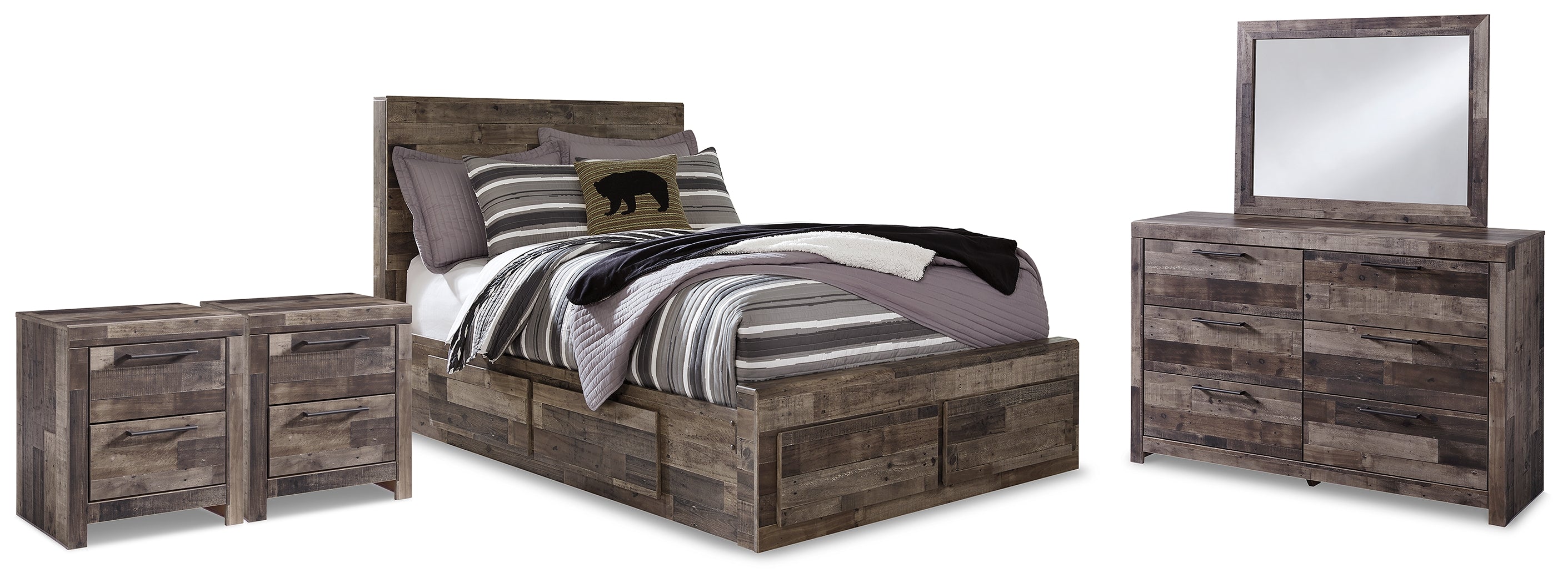 Hoover Furniture Outlet - Ashley Furniture - Derekson Full Panel Storage Bed, Dresser, Mirror and 2 Nightstands - Full Panel Storage Bed, Dresser, Mirror and 2 Nightstands - B200B75