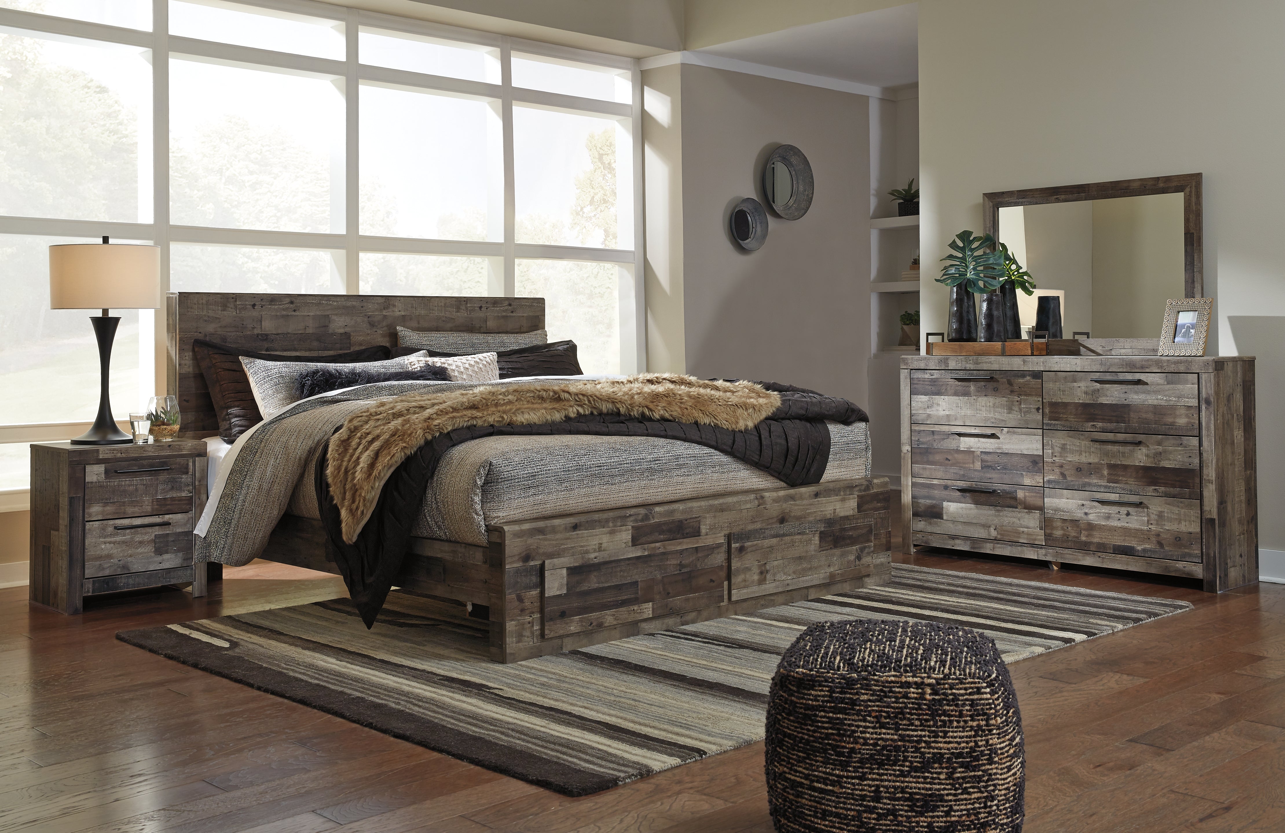 Hoover Furniture Outlet - Ashley Furniture - Derekson King Panel Storage Bed, Dresser, Mirror, Chest and 2 Nightstands - King Panel Storage Bed, Dresser, Mirror, Chest and 2 Nightstands - B200B51