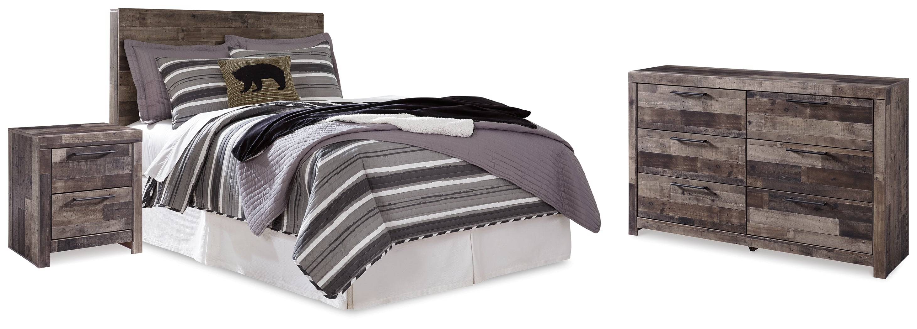 Hoover Furniture Outlet - Ashley Furniture - Derekson Full Panel Headboard, Dresser and Nightstand - Full Panel Headboard, Dresser and Nightstand - B200B57