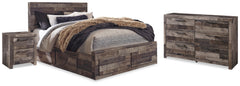 Hoover Furniture Outlet - Ashley Furniture - Derekson Queen Panel Storage Bed, Dresser and 2 Nightstand - Queen Panel Storage Bed, Dresser and 2 Nightstand / Multi Gray - B200B58