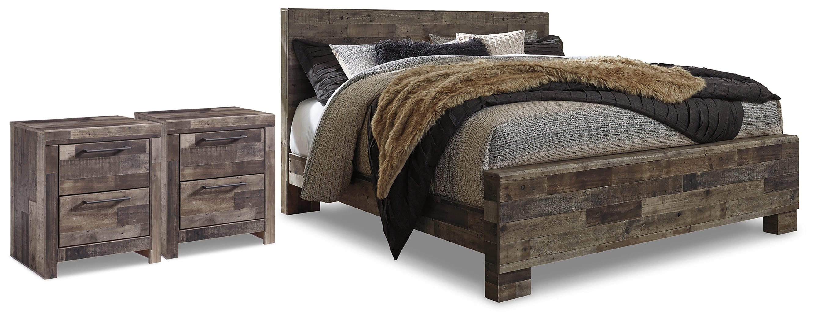 Hoover Furniture Outlet - Ashley Furniture - Derekson King Panel Bed and 2 Nightstands - King Panel Bed and 2 Nightstands - B200B83