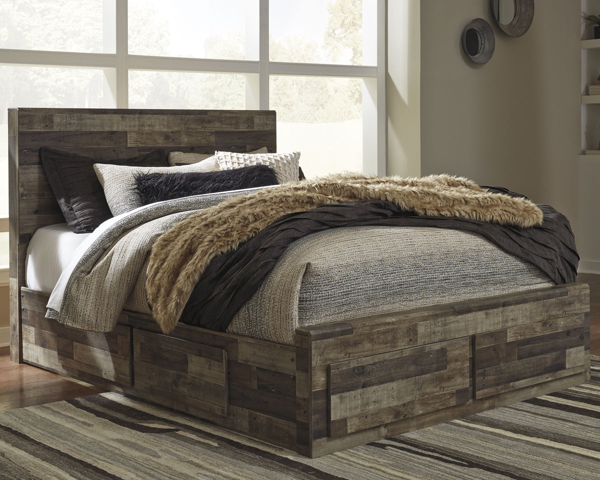 Hoover Furniture Outlet - Ashley Furniture - Derekson Queen Panel Bed with 4 Storage Drawers - Queen Panel Bed with 4 Storage Drawers / Multi Gray - B200B18