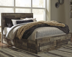 Hoover Furniture Outlet - Ashley Furniture - Derekson Queen Panel Bed with 4 Storage Drawers - Queen Panel Bed with 4 Storage Drawers / Multi Gray - B200B18
