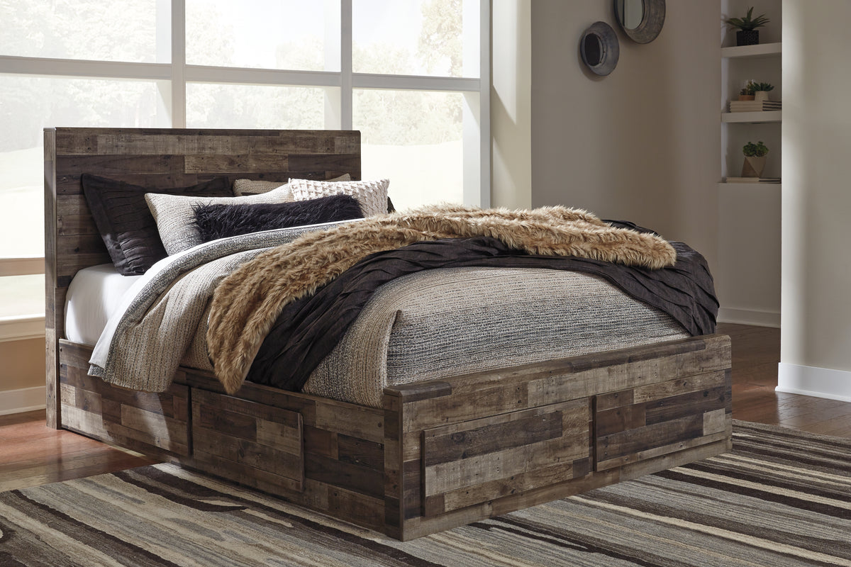 Hoover Furniture Outlet - Ashley Furniture - Derekson Queen Panel Bed with 6 Storage Drawers - Queen Panel Bed with 6 Storage Drawers / Multi Gray - B200B8