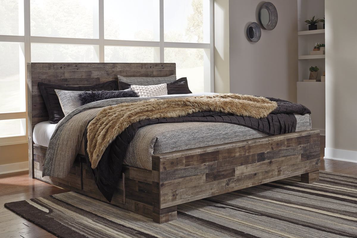 Hoover Furniture Outlet - Ashley Furniture - Derekson King Panel Bed with 2 Side Storage - King Panel Bed with 2 Side Storage / Multi Gray - B200B44