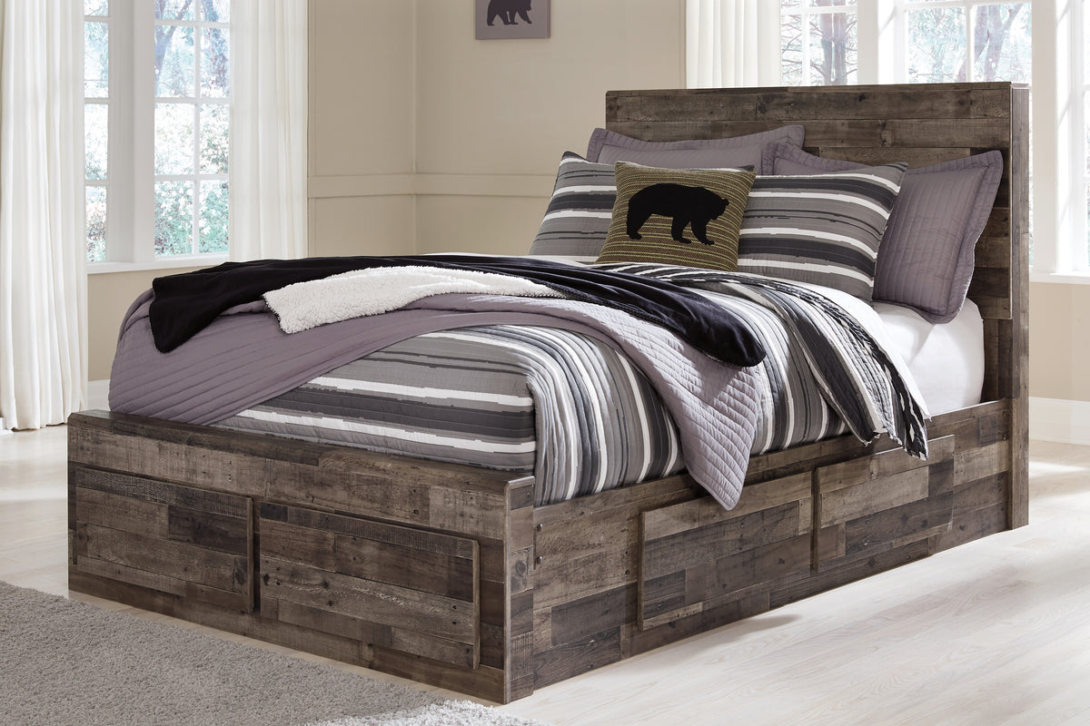 Hoover Furniture Outlet - Ashley Furniture - Derekson Full Panel Bed with 6 Storage Drawers - Full Panel Bed with 6 Storage Drawers / Multi Gray - B200B10