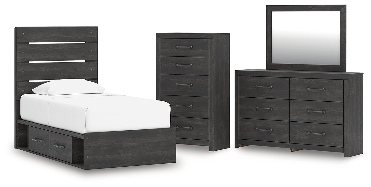 Hoover Furniture Outlet - Ashley Furniture - Hollivern Twin Panel Storage Bed, Dresser, Mirror and Chest - Twin Panel Storage Bed, Dresser, Mirror and Chest - PCB2108B26
