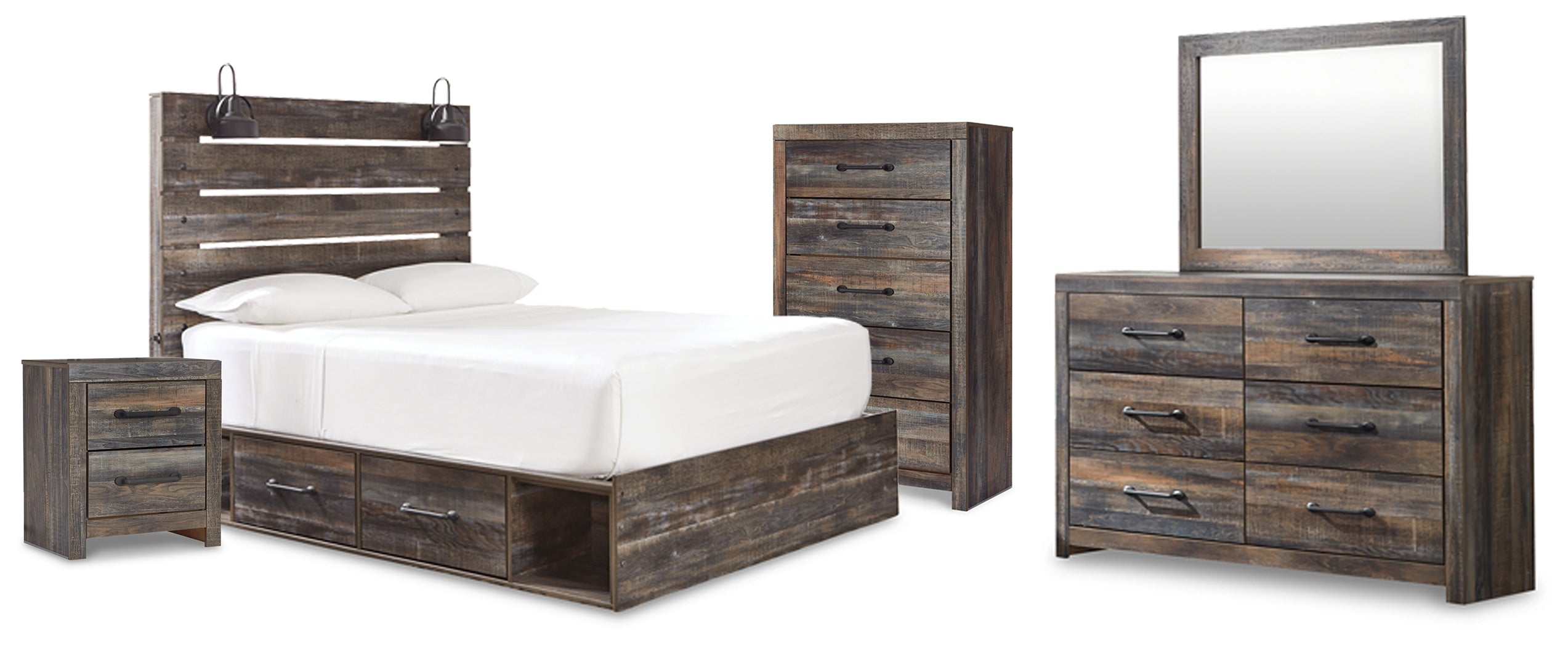 Hoover Furniture Outlet - Ashley Furniture - Drystan Queen Panel Storage Bed, Dresser, Mirror, Chest and Nightstand - Queen Panel Storage Bed, Dresser, Mirror, Chest and Nightstand - B211B109