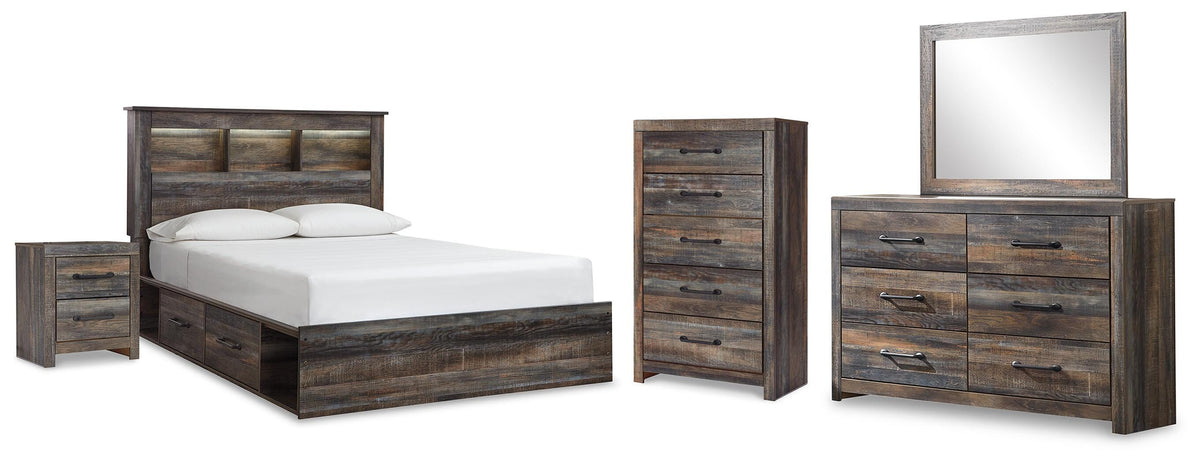 Hoover Furniture Outlet - Ashley Furniture - Drystan Queen Bookcase Storage Bed, Dresser, Mirror, Chest and Nightstand - Queen Bookcase Storage Bed, Dresser, Mirror, Chest and Nightstand - B211B129