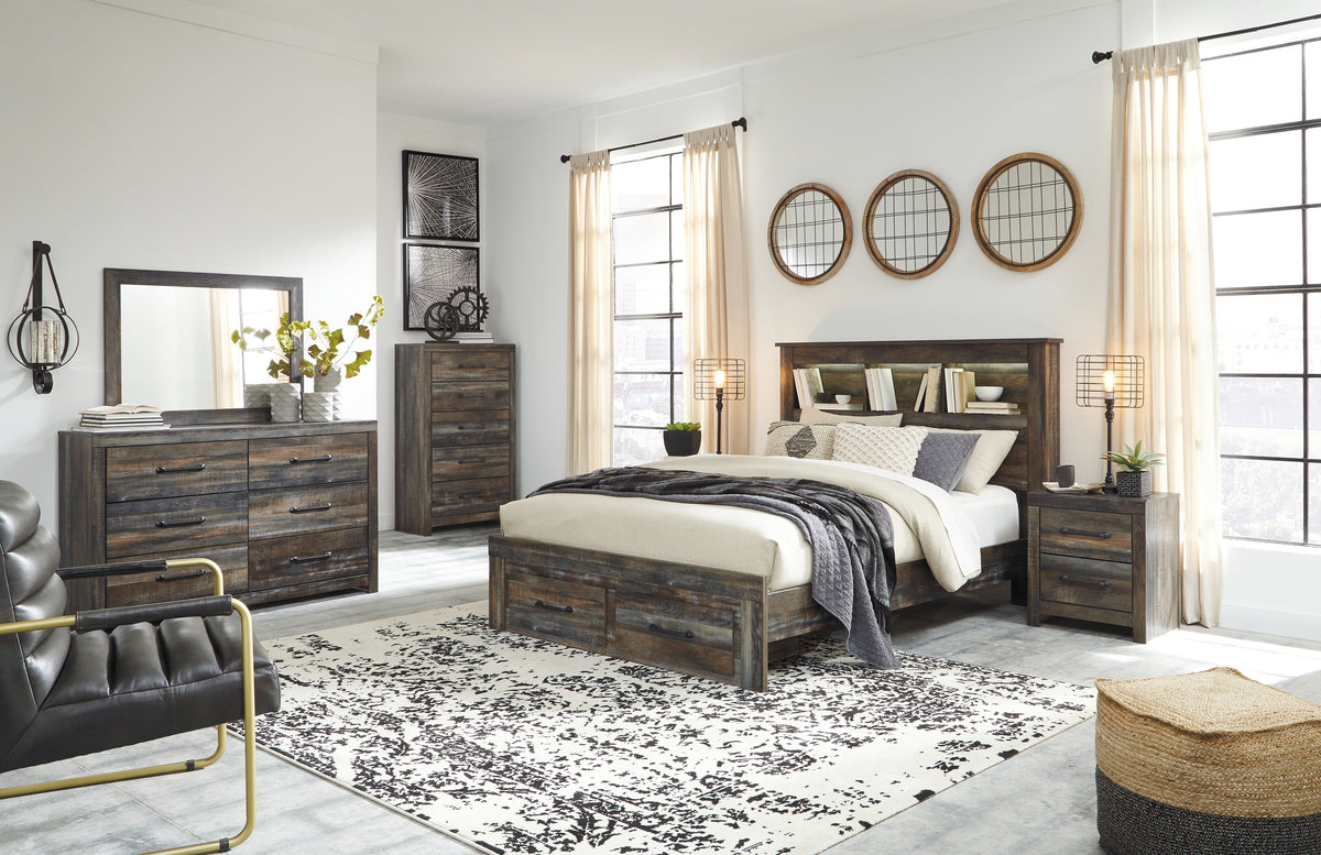 Hoover Furniture Outlet - Ashley Furniture - Drystan Queen Bookcase Storage Bed, Dresser, Mirror, Chest and 2 Nightstands - Queen Bookcase Storage Bed, Dresser, Mirror, Chest and 2 Nightstands - B211B79