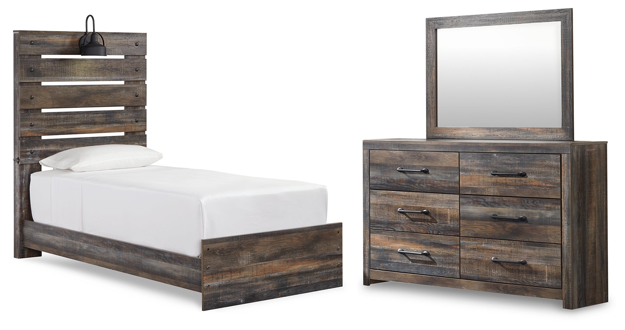 Hoover Furniture Outlet - Ashley Furniture - Drystan Twin Panel Bed, Dresser and Mirror - Twin Panel Bed, Dresser and Mirror - B211B5