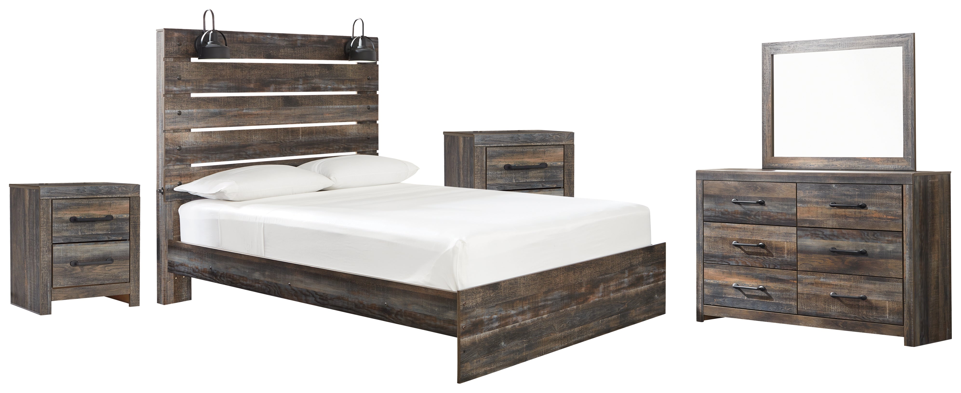 Hoover Furniture Outlet - Ashley Furniture - Drystan Queen Panel Bed, Dresser, Mirror and 2 Nightstands - Queen Panel Bed, Dresser, Mirror and 2 Nightstands - B211B31