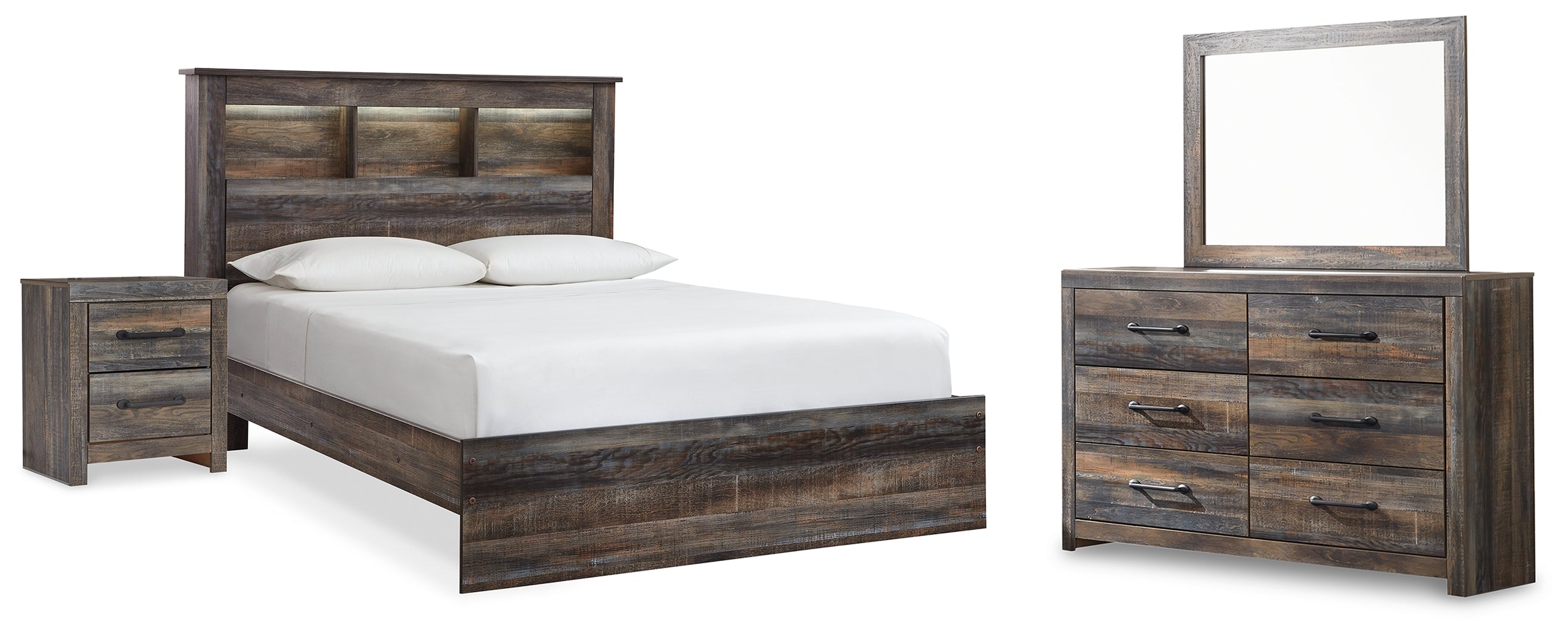 Hoover Furniture Outlet - Ashley Furniture - Drystan Queen Bookcase Bed, Dresser, Mirror and Nightstand - Queen Bookcase Bed, Dresser, Mirror and Nightstand - B211B95