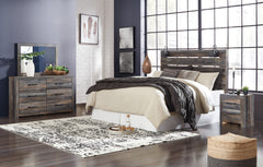 Hoover Furniture Outlet - Ashley Furniture - Drystan King Panel Headboard with Metal Frame, Dresser, Mirror, and Nightstand - King Panel Headboard with Metal Frame, Dresser, Mirror, and Nightstand - B211B71