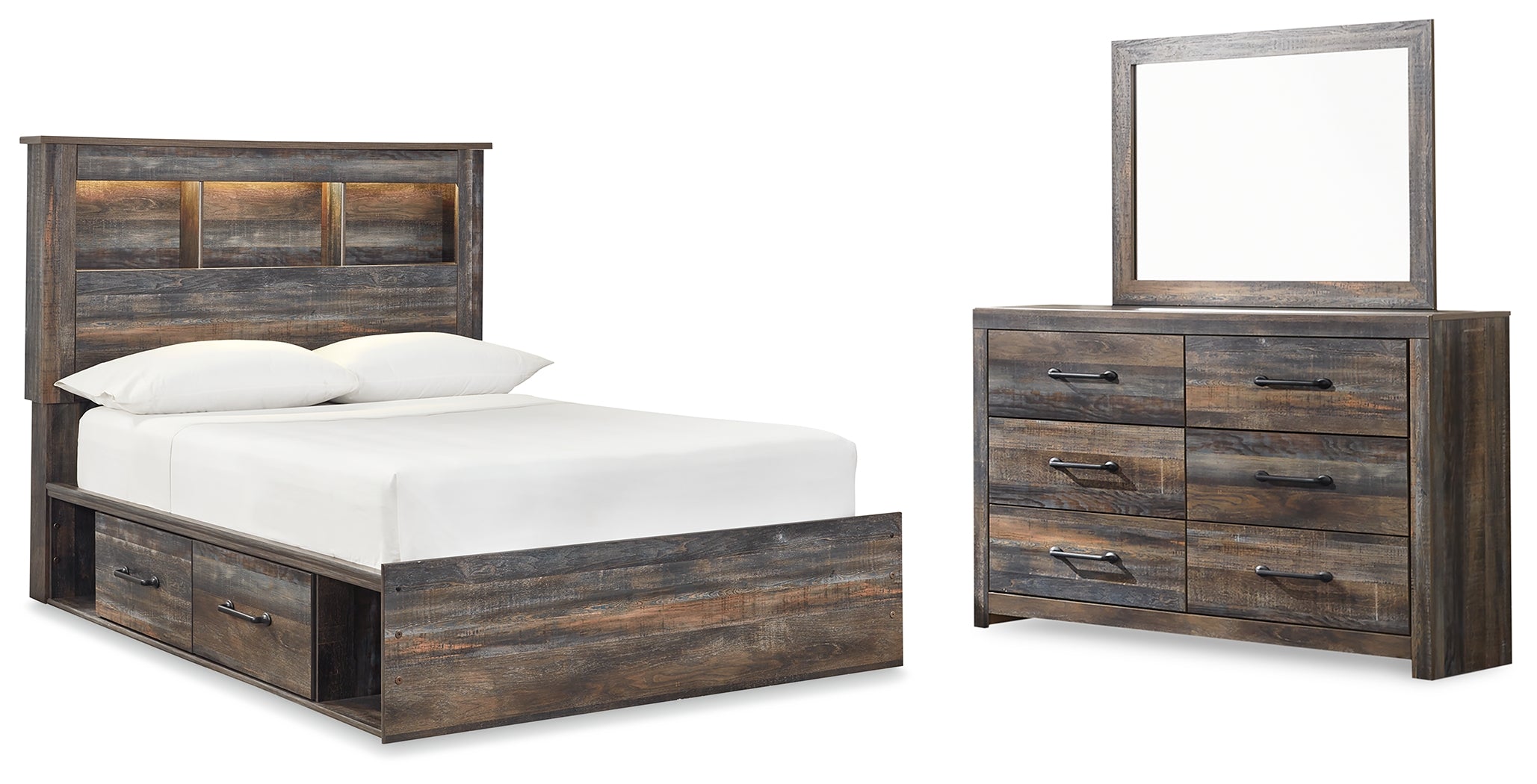 Hoover Furniture Outlet - Ashley Furniture - Drystan Full Panel Bookcase Bed, with Storage, Dresser and Mirror - Full Panel Bookcase Bed, with Storage, Dresser and Mirror - B211B73